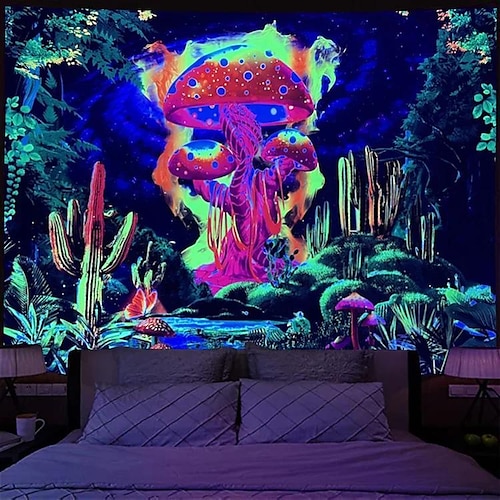 

trippy land schwarzlicht wandteppich uv reaktiv psychedelisch pilz kaktus schlafsaal wohnzimmer kunst dekoration wandbehang stoff