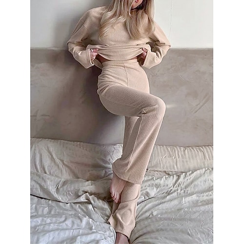 

Per donna loungewear Completi Colore puro Informale Comoda Morbido Interni Strada Giornaliero Poliestere Traspirante Colletto alla coreana Manica lunga Felpa Pantalone Primavera Autunno Bianco Marrone