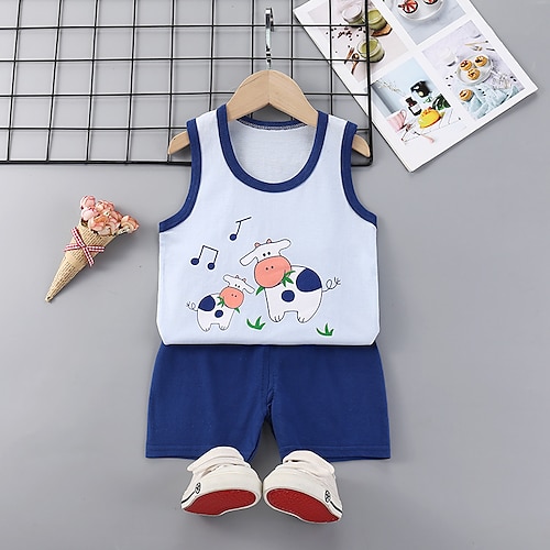 

2 pezzi Bambino Da ragazzo Canotta e pantaloncini Vestito Animali Cartoni animati Senza maniche Impostare Informale Fantastico Giornaliero Primavera Estate 3-7 anni Verde chiaro Blu Azzurro cielo