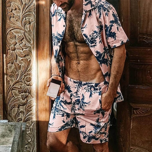 

Herre Hawaii skjorte Sommer skjorte Skjorte sæt Casual skjorte Strandtrøje Lyserød Kort Ærme Kokos palme Aftæpning Gade Daglig 2 stk Tøj Mode Etnisk Afslappet