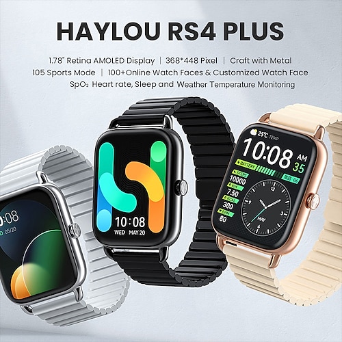 

haylou rs4 plus montre intelligente 1,78 pouces smartwatch fitness montre de course bluetooth podomètre rappel d'appel moniteur de fréquence cardiaque compatible avec android ios hommes étanche rappel