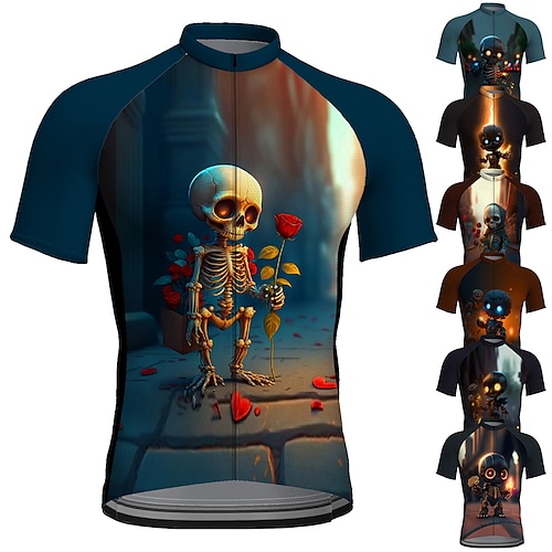 

21Grams Herre Cykeltrøje Kortærmet Cykel T-shirt Toppe med 3 baglommer Bjerg Cykling Vej Cykling Åndbart Svedtransporende Hurtigtørrende Refleksbånd Vinrød Sort Gul Dødningehoveder Polyester Sport Tøj