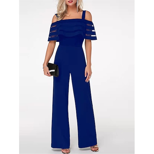 

Damen Jumpsuit Gitter Hohe Taillenlinie Feste Farbe Quadratischer Ausschnitt Geschäftlich Elegant Party Arbeit Regular Fit Kurzarm Schwarz Blau S M L XL Frühling