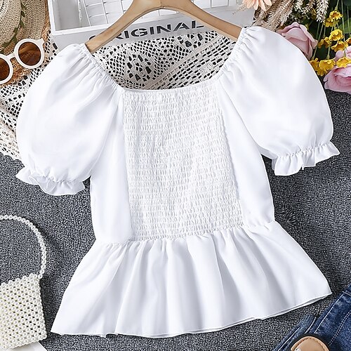 

Bambino (1-4 anni) Da ragazza Blusa Tinta unica Feste Manica corta Di tendenza 3-7 anni Estate Bianco