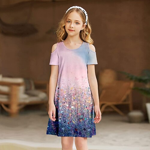 

Kids Little Girls' Dress Unicorn Animal A Line Dress Daily Vacation Patchwork Print Pink Above Knee Short Sleeve Sweet Dresses Summer Loose 3-12 Years