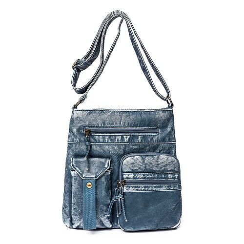 

Dame Crossbody-veske Skulderveske Crossbodyvesker Skulderveske PU lær utendørs Daglig Glidelås Lettvekt Holdbar Helfarge Svart Blå Brun