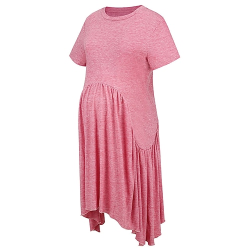 

kvinders baby shower barselskjole afslappet kjole t-shirt kjole tee kjole ensfarvet mini kjole kortærmet asymmetrisk rund hals pink forår sommer s m l xl
