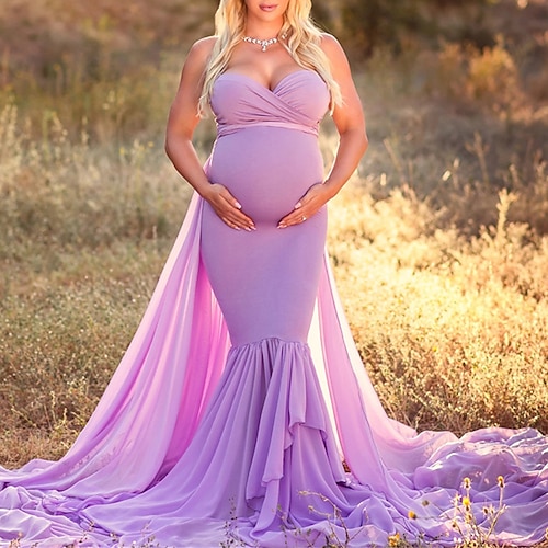 

baby shower delle donne vestito di maternità vestito da servizio fotografico vestito da partito tubino abito swing vestito tinta unita maxi vestito senza maniche volant maglia senza spalline partito