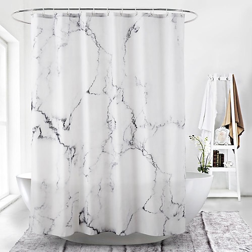 

Marble Bathroom Shower Curtain,Grey and White Fabric Shower Curtain with Hooks,Unique 3D Printing,Decorative Bathroom Accessories,Water Proof,Reinforced Metal Grommets,Standard 72x72 Inches