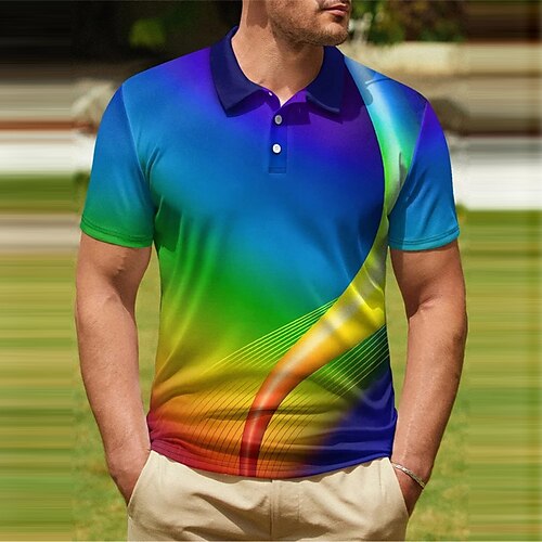 

Herre POLO T-skjorte Golf skjorte Gradert Grafiske trykk Aftæpning Svart Blå utendørs Gate Kort Erme Knapp ned Trykt mønster Klær Sport Mote Gatemote Designer