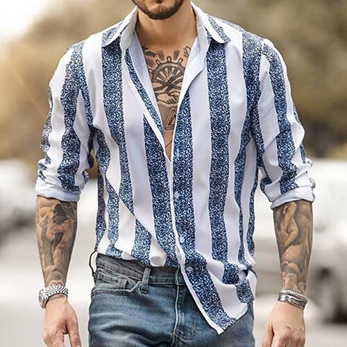 

Men's Shirt Button Up Shirt Summer Shirt Casual Shirt Black Pink Blue Long Sleeve Striped Turndown Street Daily Print Clothing Apparel Fashion Casual Comfortable