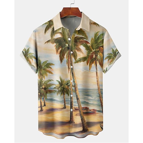 

Herren Hemd Hawaiihemd Sommerhemd Kokosnussbaum Grafik-Drucke Umlegekragen Grün Outdoor Strasse Kurze Ärmel Button-Down Bedruckt Bekleidung Tropisch Modisch Hawaiianisch Designer