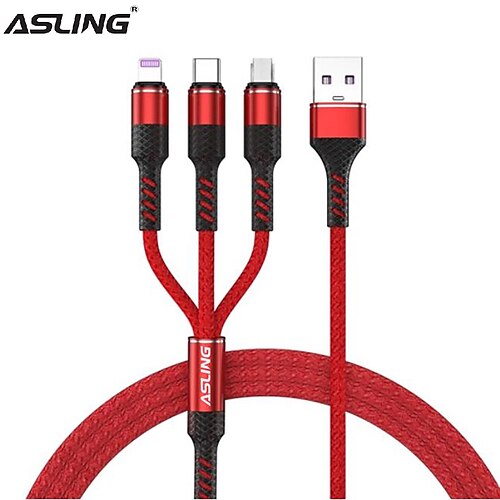 

ASLING Cavo di ricarica multiplo 3,9 piedi Da USB A a Tipo C/Micro/IP 3.5 A Ricarica veloce Nylon intrecciato 3 in 1 Per Samsung Xiaomi Huawei Appendini per cellulare
