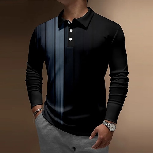 

Men's Polo Shirt Golf Shirt Striped Graphic Prints Turndown Blue Sky Blue Purple Brown Green Outdoor Street Long Sleeve Button-Down Print Clothing Apparel Fashion Streetwear Designer Soft