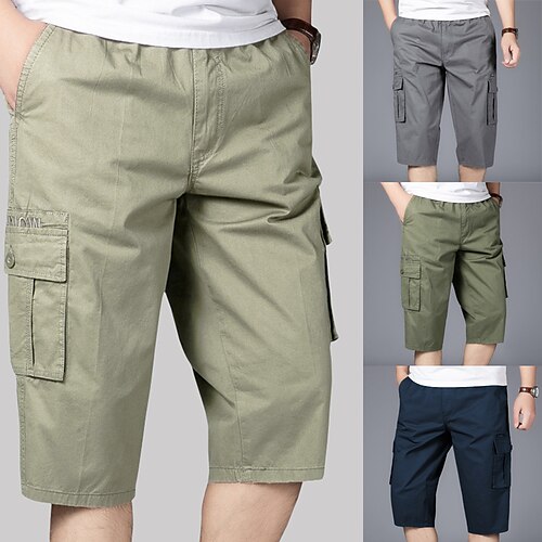 

Men's Cargo Shorts Shorts Capri shorts Drawstring Elastic Waist Multi Pocket Plain Comfort Wearable Calf-Length Casual Daily Holiday 100% Cotton Basic Sports ArmyGreen Green