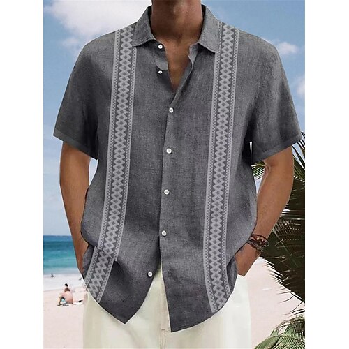 

Herren Hemd Gestreift Grafik-Drucke Umlegekragen Grau Strasse Casual Kurze Ärmel Button-Down Bedruckt Bekleidung Sport Modisch Strassenmode Designer