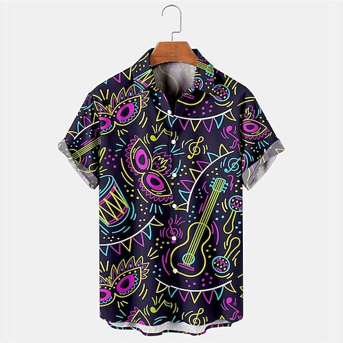 

Hombre Camisa camisa hawaiana Estampados Guitarra Máscara Cuello Vuelto Morado Diario Festivos Mangas cortas Abotonar Estampado Ropa Tropical Moda Ropa de calle Hawaiano