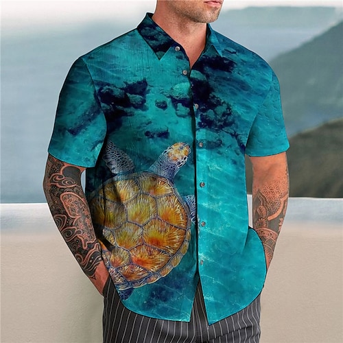 

Herren Hemd Hawaiihemd Sommerhemd Grafik-Drucke Schildkröte Umlegekragen Blau Grau Strasse Casual Kurze Ärmel Button-Down Bedruckt Bekleidung Tropisch Sport Strassenmode Designer