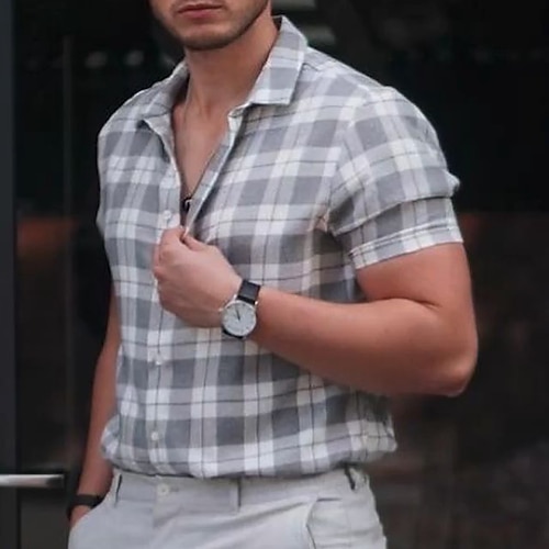 

Per uomo Camicia Camicia con bottoni Camicia estiva Maglietta informale Grigio chiaro Manica corta A quadri Collo ripiegabile Giornaliero Da mare Abbigliamento Moda Informale Comodo