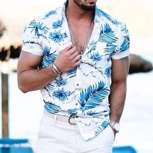 

Herre Skjorte Hawaii skjorte Button Up skjorte Sommer skjorte Casual skjorte Hvid Lilla Kortærmet Grafisk Blomstret Aftæpning Ferierejse I-byen-tøj Tøj Tropisk Hawaiiansk Stilfuld Afslappet