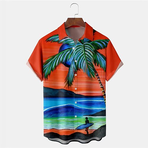 

Homme Chemise Chemise hawaïenne Cocotier Imprimés Photos Col rabattu Orange Extérieur Plein Air Manches courtes Bouton bas Imprimer Vêtement Tenue Tropique Mode Hawaïen Design