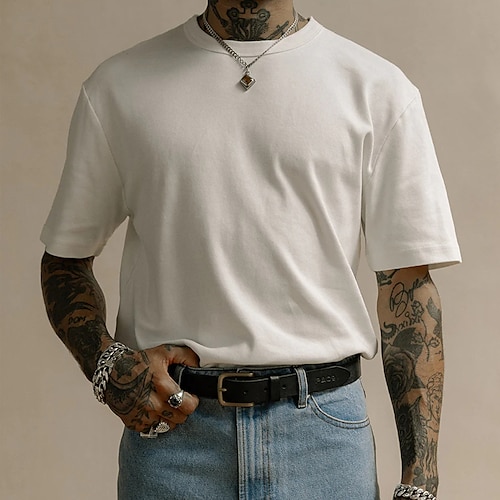 

Herre T skjorte Kul skjorte Oversized skjorte T-skjorte عادي Crew-hals utendørs Sport Kortermet Klær 100 % bomull Gatemote Designer Fritid hverdag