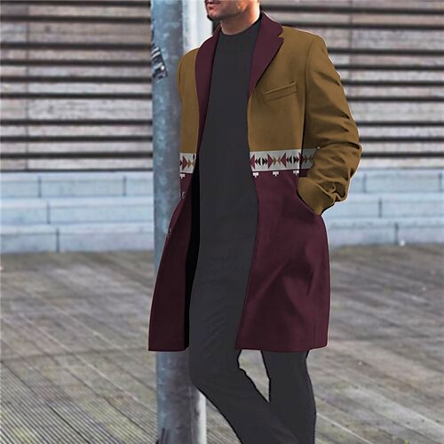 

Per uomo Cappotto Tenere al caldo Ufficio Monopetto Color Block Stampe astratte Geometria Grafica stampata in 3D Collo ripiegabile Di tendenza Giacca Capispalla Manica lunga Tasche Autunno inverno