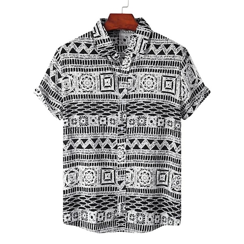 

Homens Camisa Social Estampas Abstratas Vintage Geometria Aberto para a Lateral Vermelho Cáqui Cinzento Ao ar livre Rua Manga Curta Botão para baixo Imprimir Roupa Esportes Moda Roupa de rua Designer