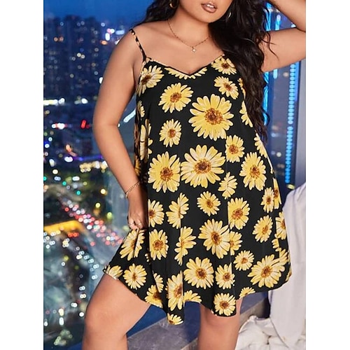 

Per donna Plus Size loungewear Vestiti Fiore decorativo Semplice Informale Comoda Strada Giornaliero Da mare Cotone Traspirante cinghie Senza maniche Vestiti Schiena scoperta Primavera Estate Giallo