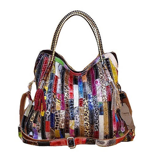 

Women's Handbag Shoulder Bag Leather Cowhide Daily Tassel Vintage Screen Color