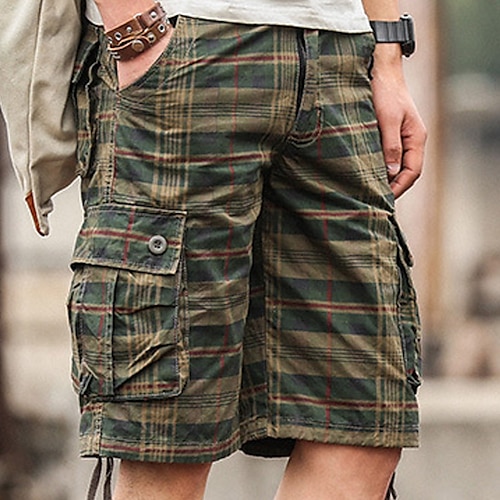 

Homme Short Cargo Short Cordon de jambe 6 poches Imprimer Treillis Confort Extérieur du quotidien Sortie 100% Coton Mode Vêtement de rue Vert Véronèse Kaki