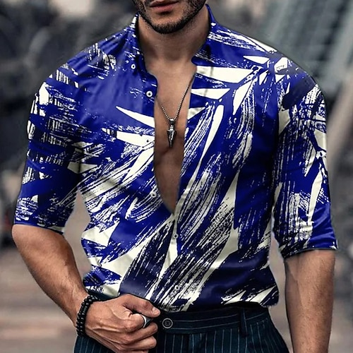 

Herren Hemd Grafik-Drucke Blätter Umlegekragen Blau Outdoor Strasse Langarm Button-Down Bedruckt Bekleidung Tropisch Modisch Designer Weich