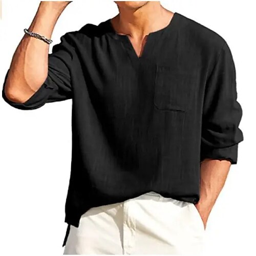 

Per uomo camicia di lino Camicia estiva Camicia da spiaggia Nero Bianco Blu Manica lunga Liscio A V Primavera estate Informale Giornaliero Abbigliamento