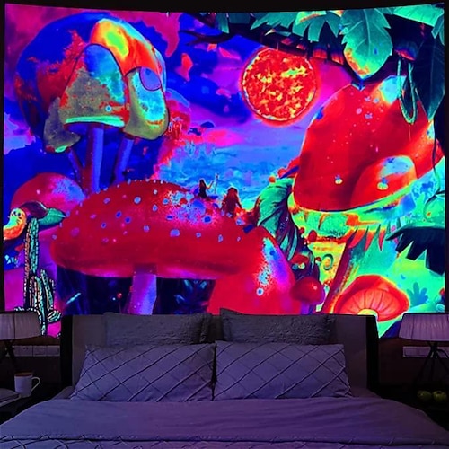 

Trippy Mushroom Schwarzlicht-Wandteppich UV-reaktiver psychedelischer Schlafsaal Wohnzimmer Kunstdekoration Wandbehang Stoff