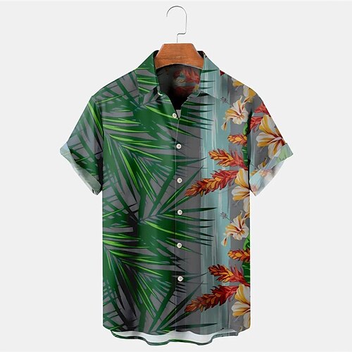 

Men's Shirt Summer Hawaiian Shirt Floral Graphic Prints Leaves Turndown Green Outdoor Street Short Sleeves Button-Down Print Clothing Apparel Tropical Fashion Hawaiian Designer
