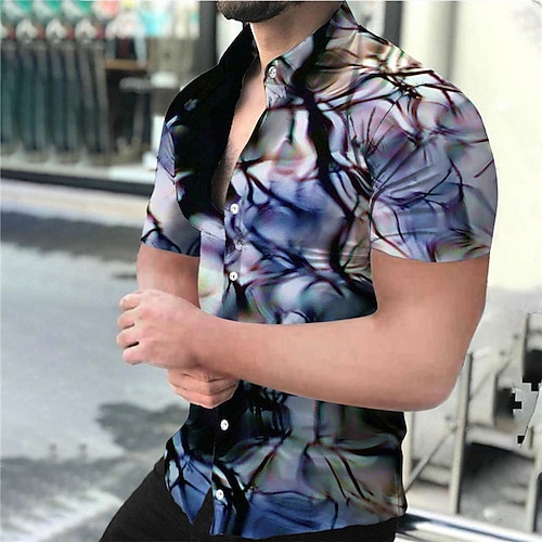 

Hombre Camisa camisa hawaiana Floral Estampados Geometría Cuello Vuelto Albaricoque Negro Azul Real Azul Piscina Morado Casual Festivos Manga Corta Abotonar Estampado Ropa Tropical Moda Ropa de calle