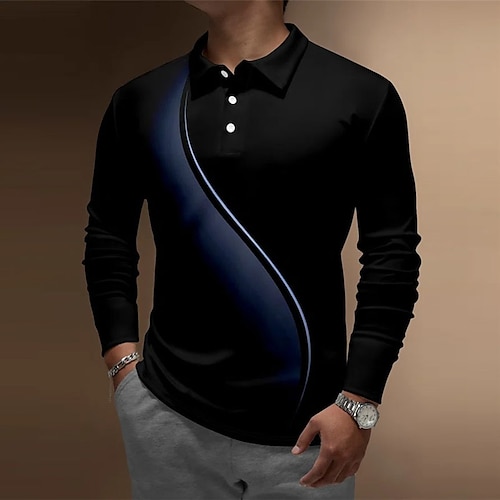 

Per uomo POLO Camicia da golf Golf Stampe astratte Lineare Collo ripiegabile Blu Esterno Strada Manica lunga Bottone giù Stampa Abbigliamento Di tendenza Streetwear Originale Morbido