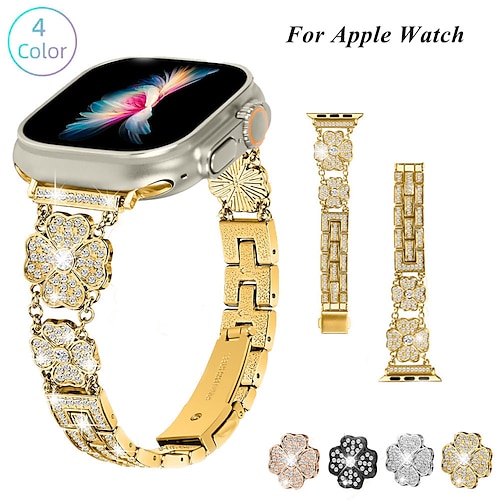 

Pulseira de joias Compatível com Pulseira Apple Watch 38mm 40mm 41mm 42mm 44mm 45mm 49mm Feminino com ferramenta de remoção Luxo Aço Inoxidável Com Strass pulseira de substituição para Série iwatch