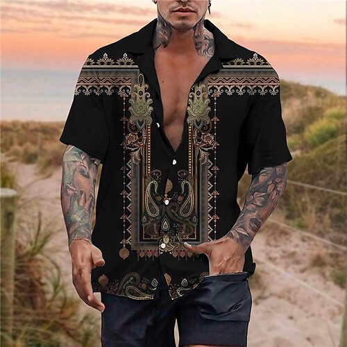 

Men's Shirt Summer Hawaiian Shirt Floral Graphic Prints Cuban Collar Yellow Blue Gray Casual Holiday Short Sleeve Button-Down Print Clothing Apparel Tropical Sports Fashion Boho