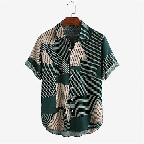 

Men's Shirt Summer Hawaiian Shirt Striped Graphic Prints Turndown Green Outdoor Street Short Sleeves Button-Down Print Clothing Apparel Tropical Fashion Hawaiian Designer