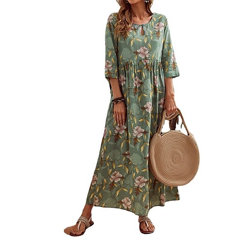 

Dame Lang kjole Maxikjole Uformell kjole Sommerkjole Boho-kjole Blomstret Grunnleggende Bohemsk utendørs Daglig Ferie Rynket Trykt mønster Halvlange ermer Crew-hals Kjole Løstsittende Grønn Sommer Vår