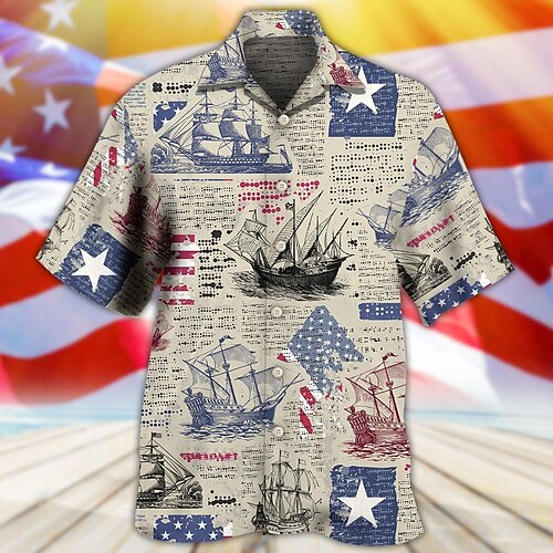 

Hombre Camisa camisa hawaiana Estampados Cosecha Bandera estadounidense Collar Cubano Caqui Casual Festivos Manga Corta Abotonar Estampado Ropa Tropical Moda Ropa de calle Hawaiano