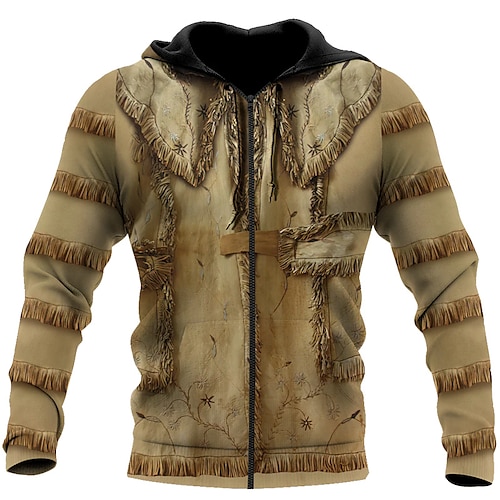 

Homens Full Zip Hoodie Jaqueta Marron Com Capuz Tribal Estampas Abstratas Zíper Imprimir Desportos e Ar livre Diário Esportes Impressão 3D Roupa de rua Designer Casual Primavera Outono Roupa