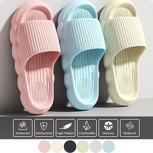 

Women's Platform Cloud Slippers Solid Color Open Toe Non-slip Slides Shoes Indoor Bathroom Shoes