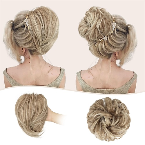 

2 stk rodet knold hårstykke krøllet scrunchies lige kort hestehale knold extensions syntetisk opsat hår knold chignon elegant til kvinder