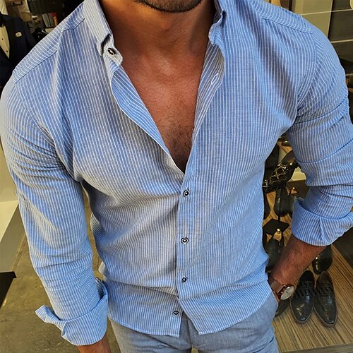 

Per uomo Camicia Camicia con bottoni Camicia estiva Maglietta informale Blu Manica lunga A strisce Collo ripiegabile Strada Giornaliero Abbigliamento Di tendenza Comodo
