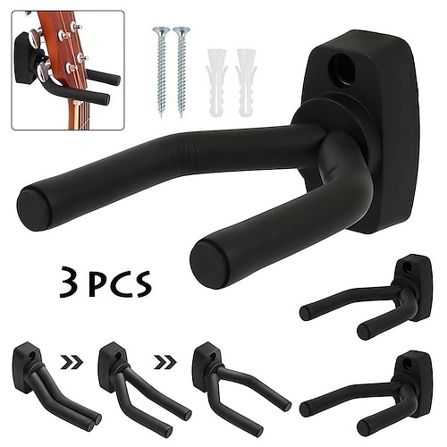 3 Packs, Guitar Wall Mount Hanger, Guitar Hanger, Wall Hook Holder Stand,  Display With Screws - Easy To Install - Fits All Size Guitars, Bass,  Mandolin, Banjo, Ukulele 2024 - $10.99
