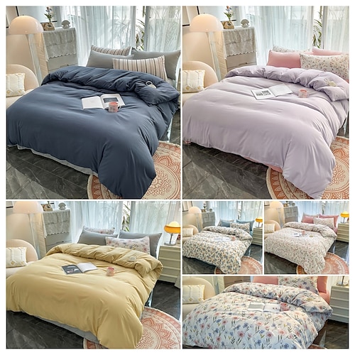 

Simple and light luxury small fresh mixed wind bed four-piece set of washed cotton sheets four seasons universal bed products