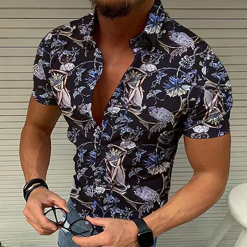 

Homens Camisa Social Camisa havaiana Estampas Abstratas Folhas Aberto para a Lateral Preto Branco Vermelho Rua Casual Manga Curta Botão para baixo Imprimir Roupa Tropical Esportes Roupa de rua