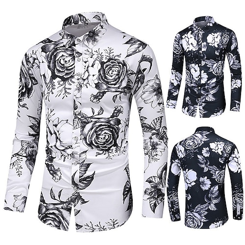 

Homens Camisa Social Rosa Estampas Abstratas Aberto para a Lateral Preto Branco Ao ar livre Rua Manga Longa Botão para baixo Imprimir Roupa Esportes Moda Roupa de rua Designer